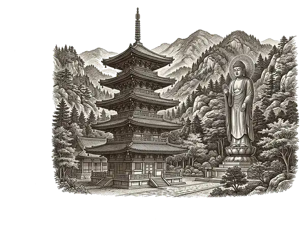 법주사 판화 일러스트