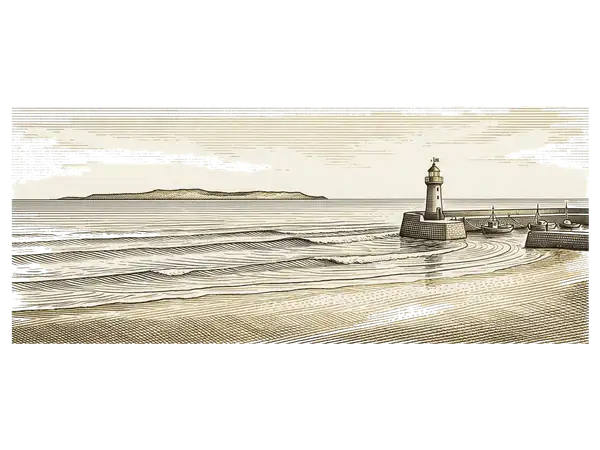 대천해변 판화 일러스트