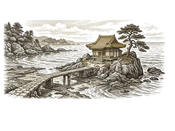 간월암 판화 일러스트