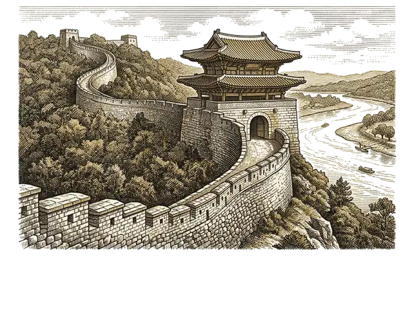 공산성 판화 일러스트