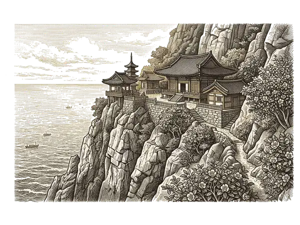 향일암 판화 일러스트