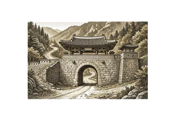 문경새재 판화 일러스트