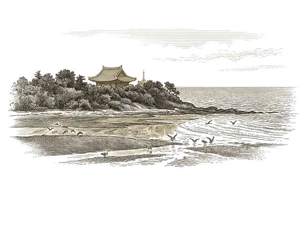 석모도 판화 일러스트